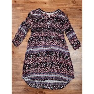 Knox Rose Womens M Tunic Dress 3/4 Sleeve Dark Floral Boho Whimsigoth